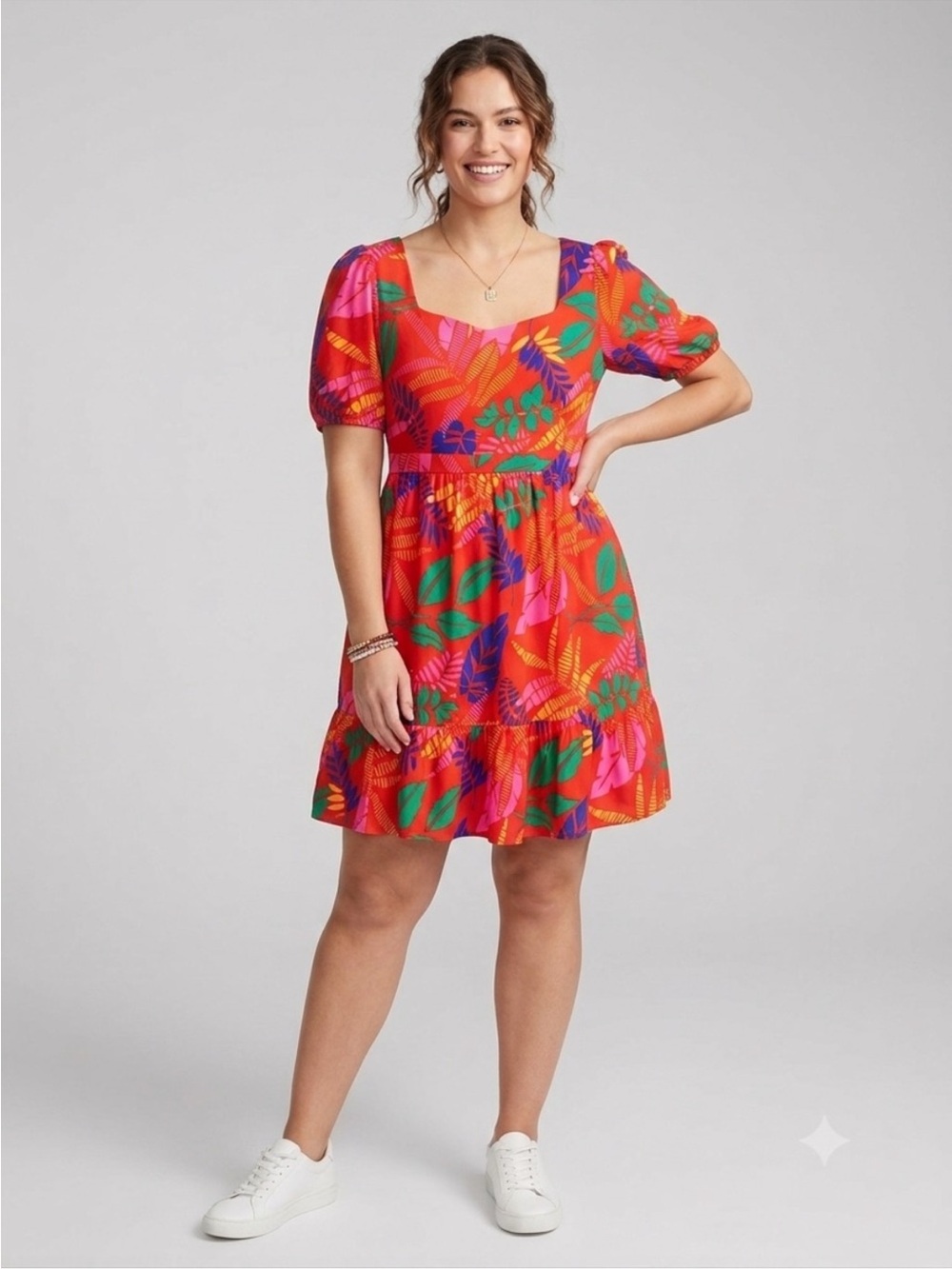 Skies Are Blue tropical floral puff-sleeve mini dress